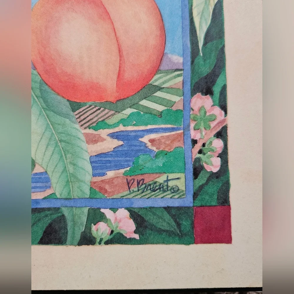 Jerry Emmons Georgia Peach Art Print Handmade Mulbury Tree Green Wood Box Vtg